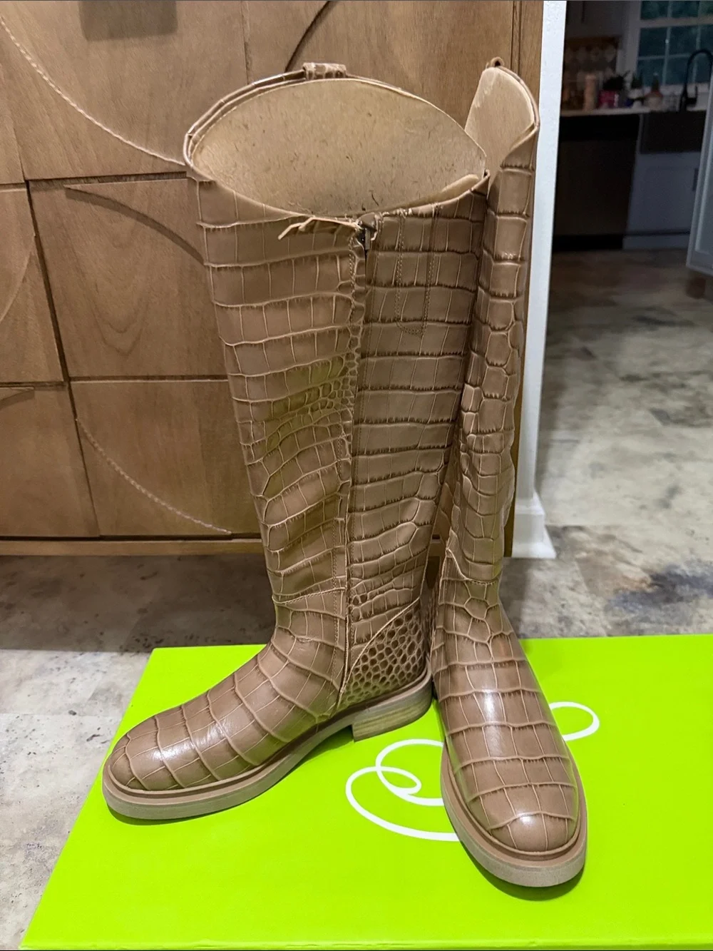 Sam Edelman Fable Cedar Croc-Embossed Knee-High Riding Boots - Women